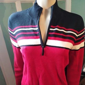 ST. Johns Bay Black/Red/Cream Zip Front Sweater Size XL